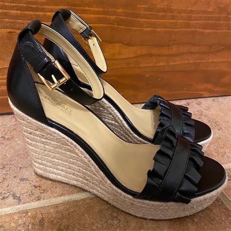 michael michael kors bella ruffled leather wedge|MICHAEL Michael Kors Bella Ruffled Leather Wedge .